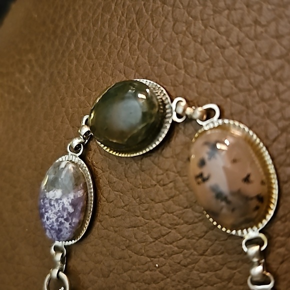 VTG 1970s Multi-gem Oval Cabochon Chain Bracelet - Picture 3 of 5